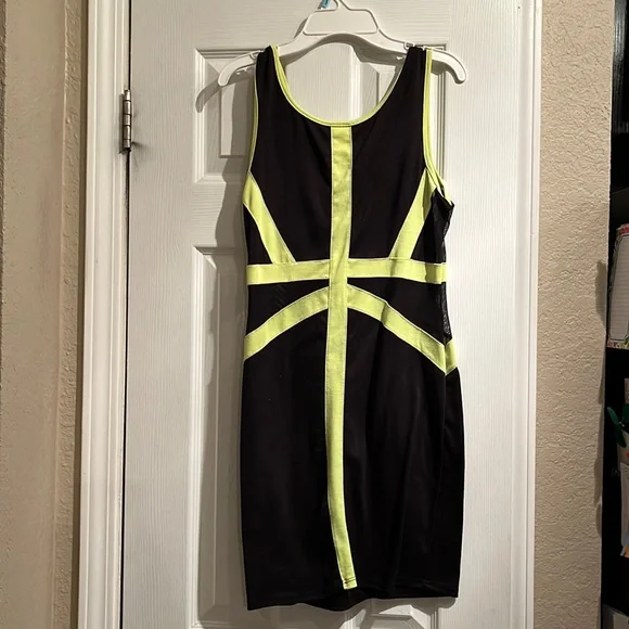 black dress neon straps Neon Signs PRINT SATeen MINI DRESS Stretch Straps Bodycon Style Raver Party New